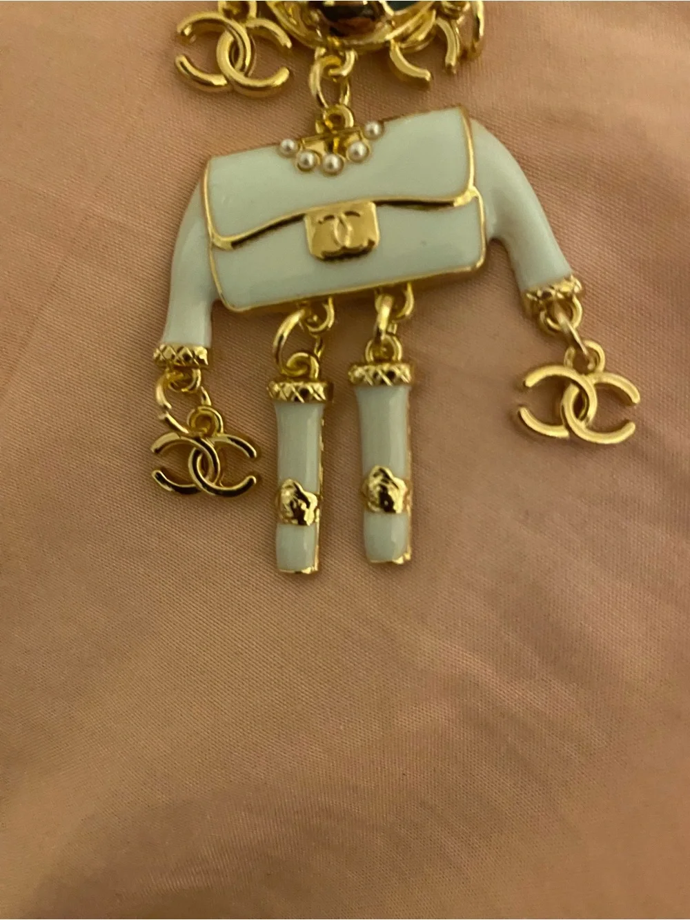 Gold & White Designer-Inspired Doll Bag Charm Keychain